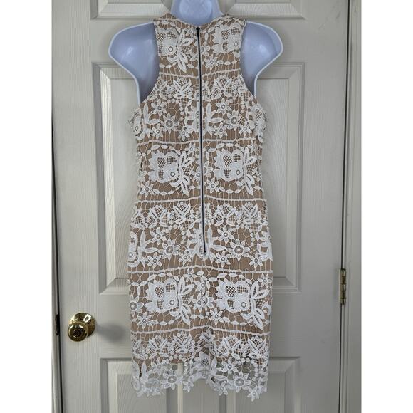 Lovers and Friends Caspian Chunky Lace Shift Dress S White Tan Nude Coquette - Picture 4 of 16